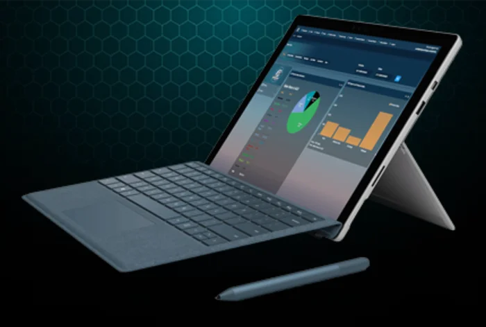 Tablet showing the Business Information Tool reporting dashboard